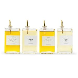 NWT 4ct Glass Cruet Dispenser Set with Gold Spouts For Olive Oil Vinegar Sauces